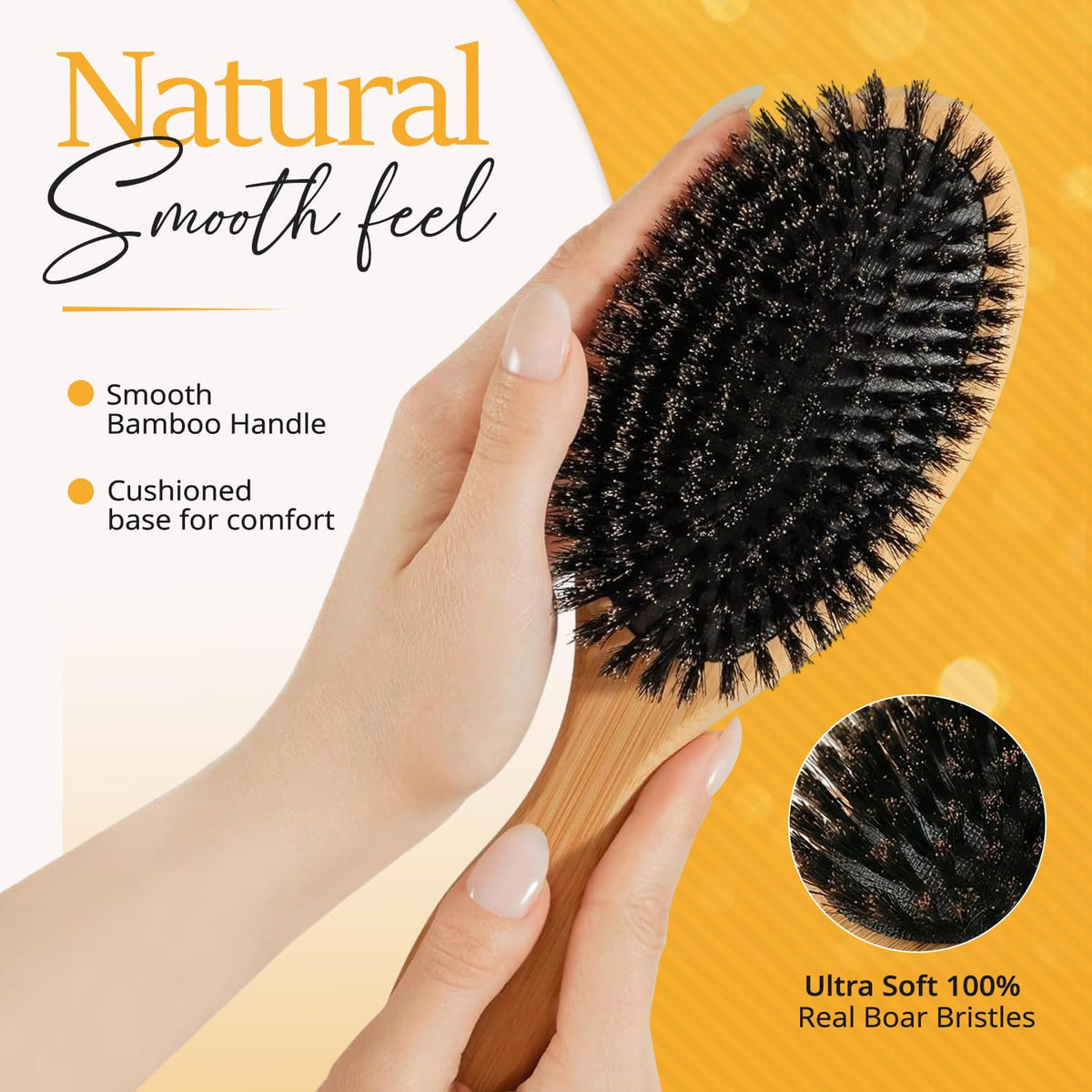 Boar Bristle Hair Brush Set for Fine to Medium Hair - Natural & Gentle