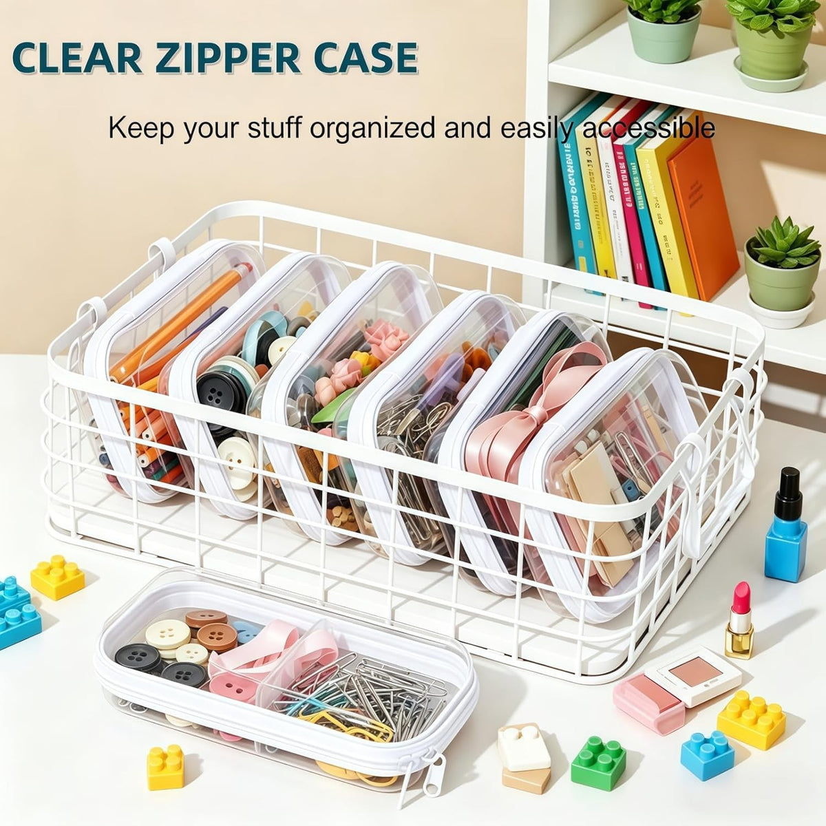 Clear Hard Shell Zipper Storage Case 7.84 Inch Portable Organizer