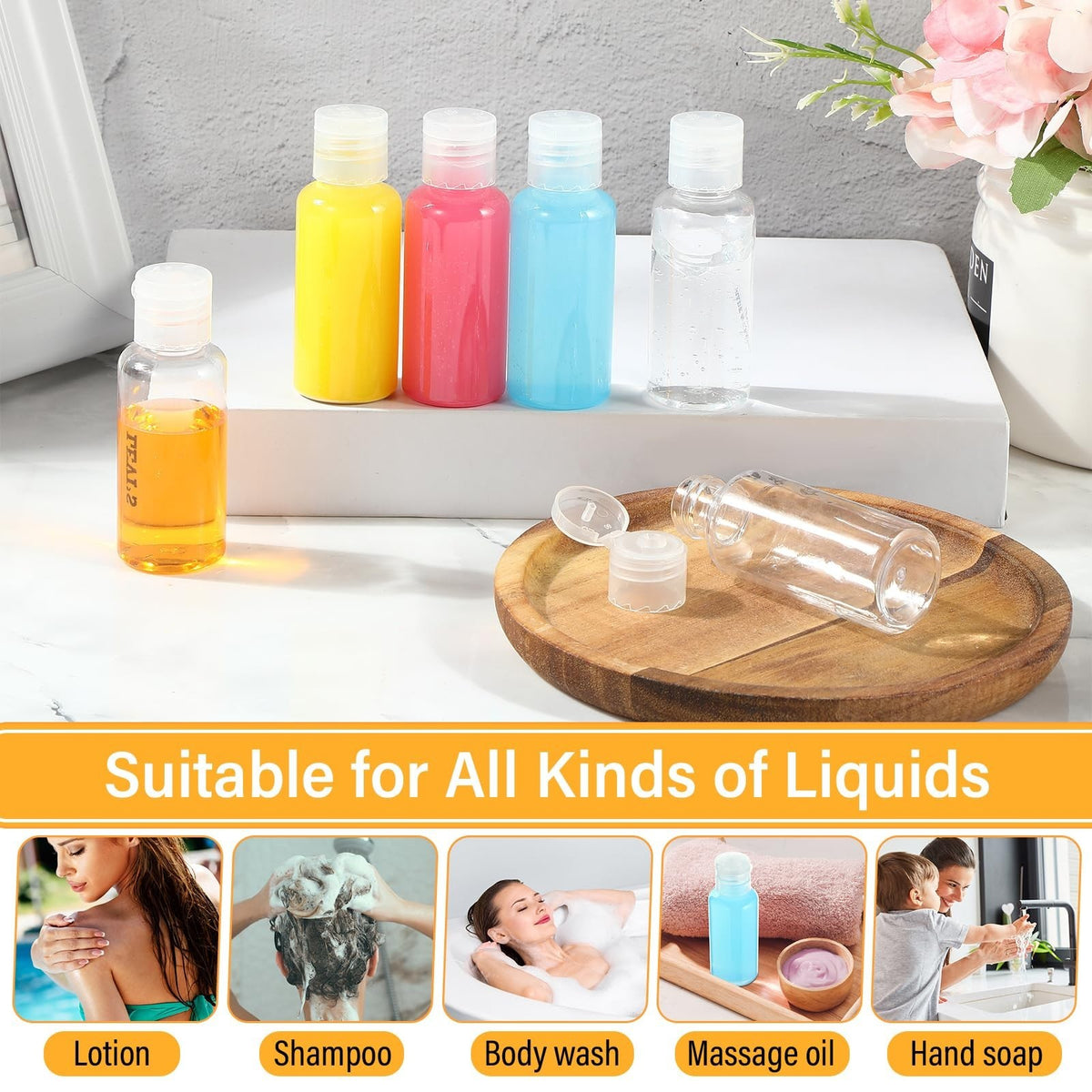 Mimorou 150 Pcs 1oz Travel Bottles Set, Clear Refillable Containers for Toiletries