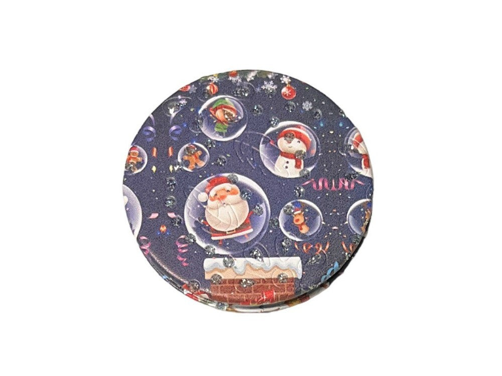 Christmas Double Compact Mirror with Crystal Stones - Portable Makeup Mirror