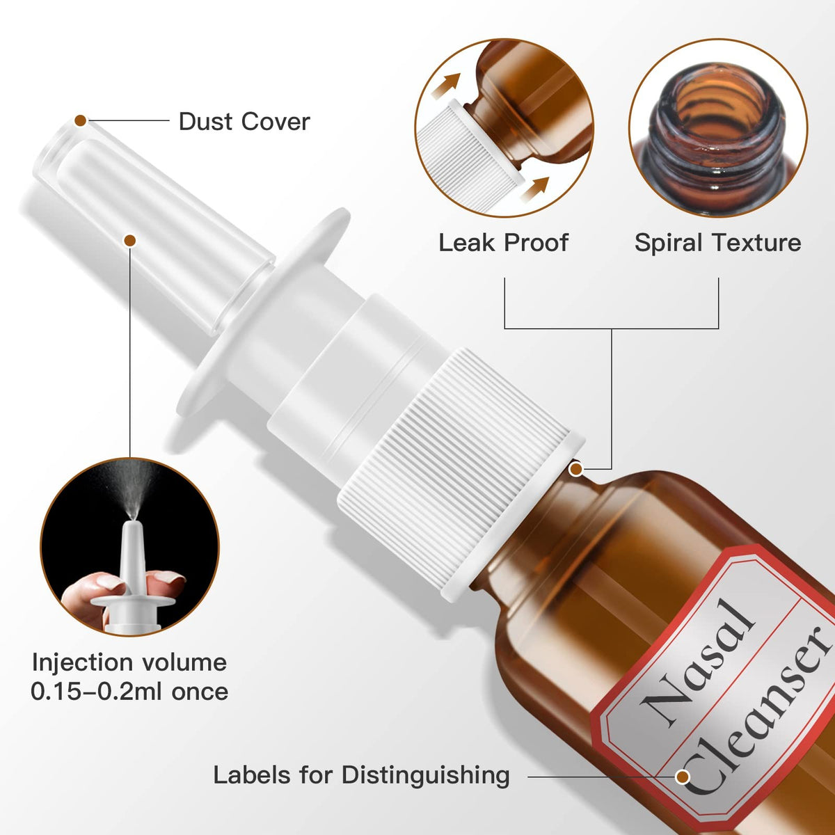 Refillable Glass Nasal Spray Bottles Set - 6 Pack 30ML Fine Mist Sprayers