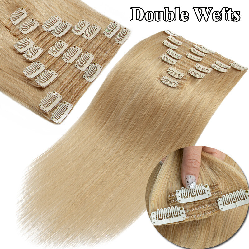 Full Head Clip-In Human Hair Extensions Double Weft Balayage - Thick & Natural