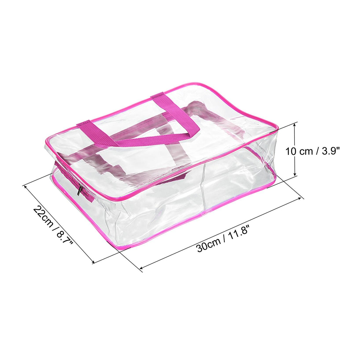 2Pcs L Size Clear PVC Toiletry Bag with Zipper Handle – Rose Red