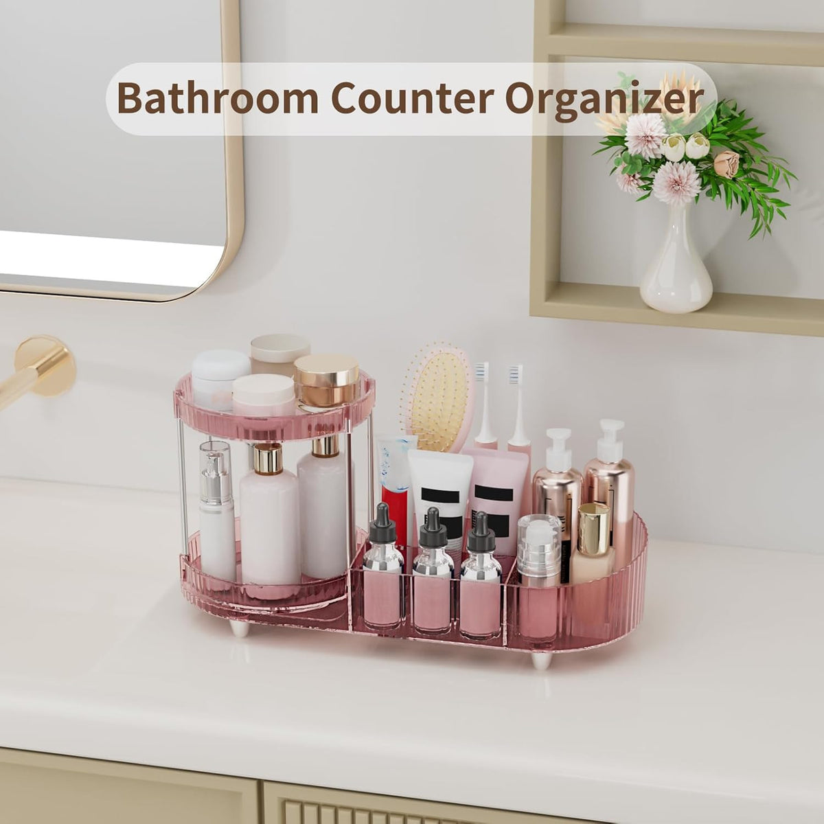 360 Rotating Makeup Organizer with Perfume Trays & Compartments, Acrylic Vanity Storage