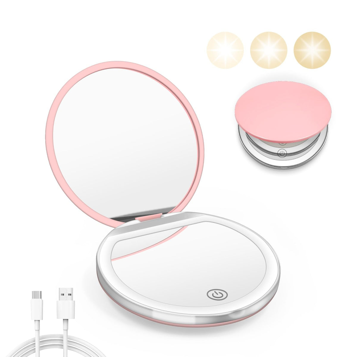 LED Lighted Compact Makeup Mirror with 1X/3X Magnification & USB Rechargeable