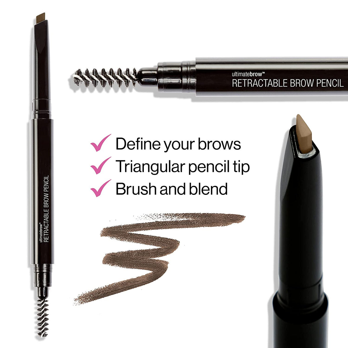 Eyebrow Pencil with Spoolie Brush - Retractable Fine Tip Taupe