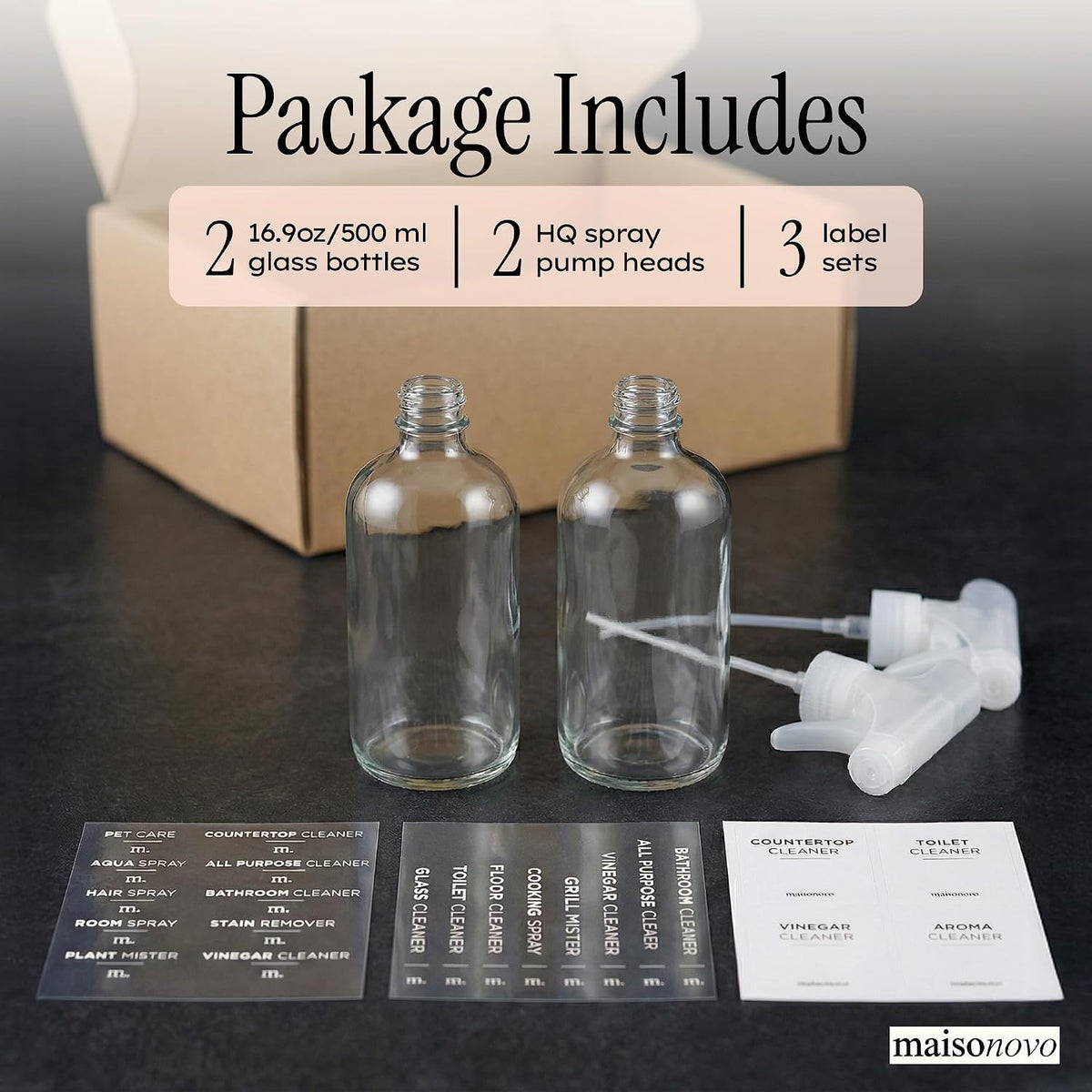 Glass Spray Bottle 16.9 oz Pack of 2 for Plants & Cleaning