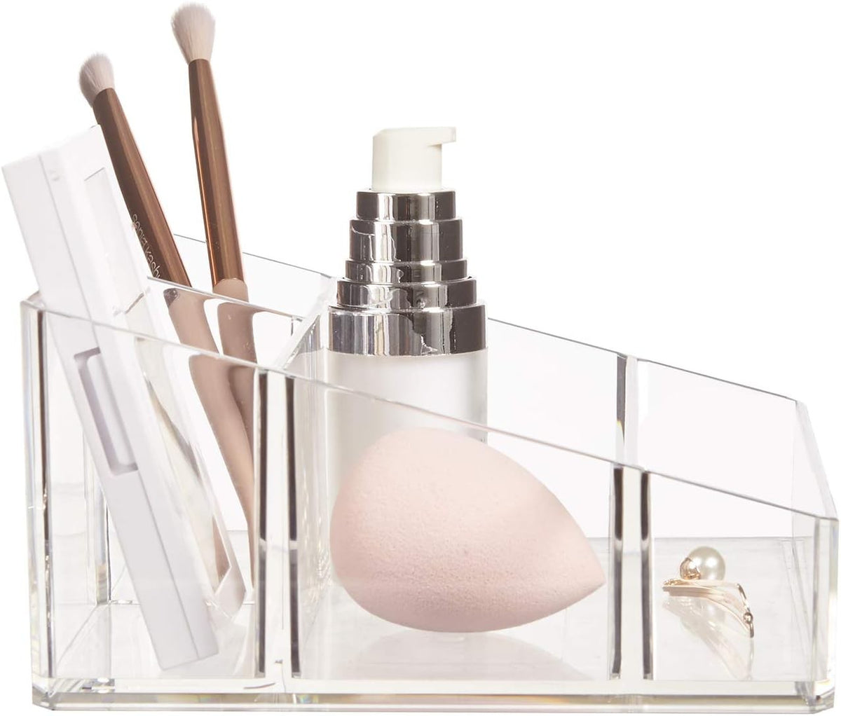 Clear Plastic Vanity Makeup Organizer with 4 Compartments - Compact Storage