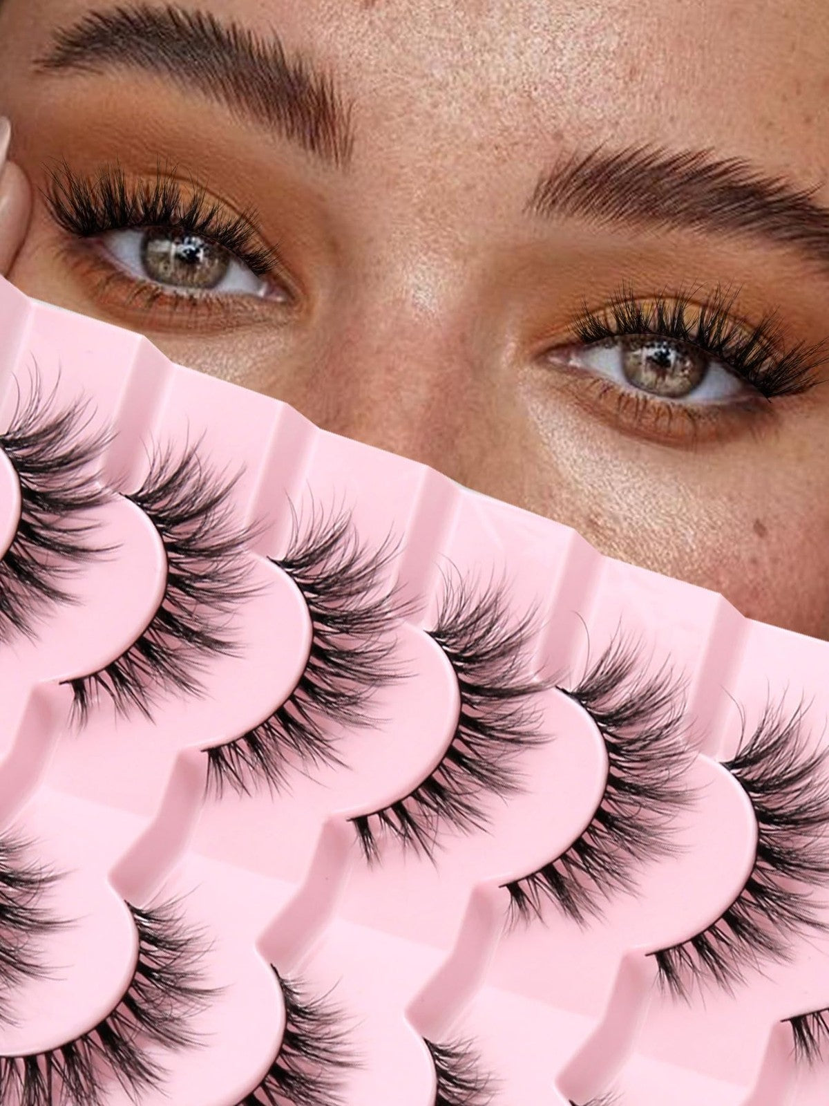 Natural Cat Eye Wispy False Eyelashes 15mm - 7 Pairs, Black