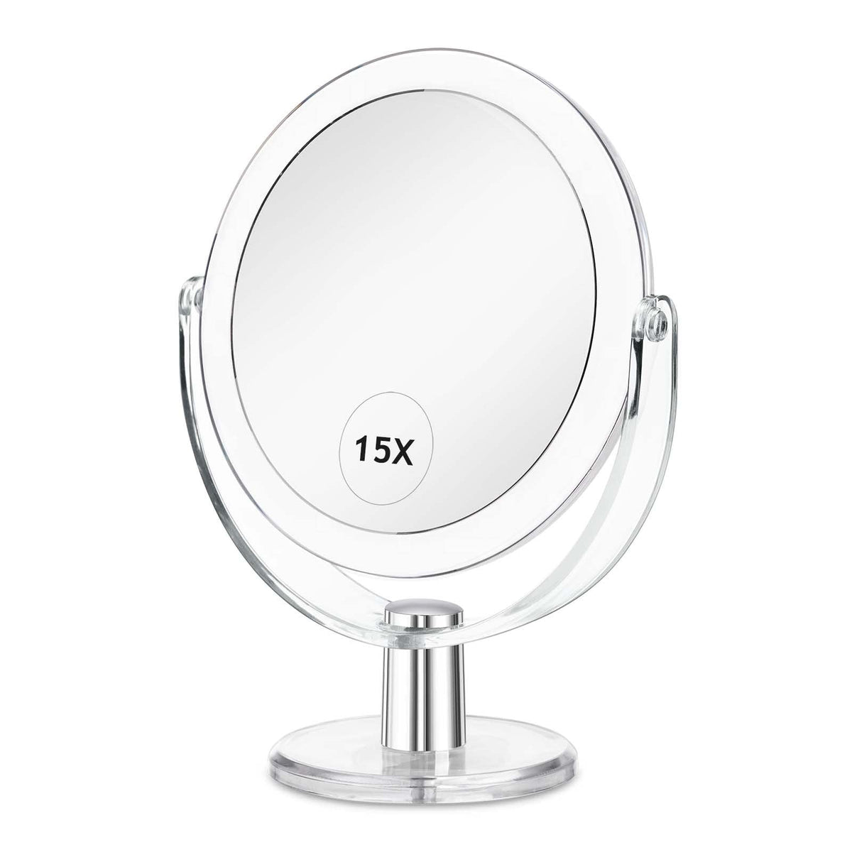 Double-Sided Makeup Mirror with 1X 15X Magnification, 360° Swivel, Portable 6.25"