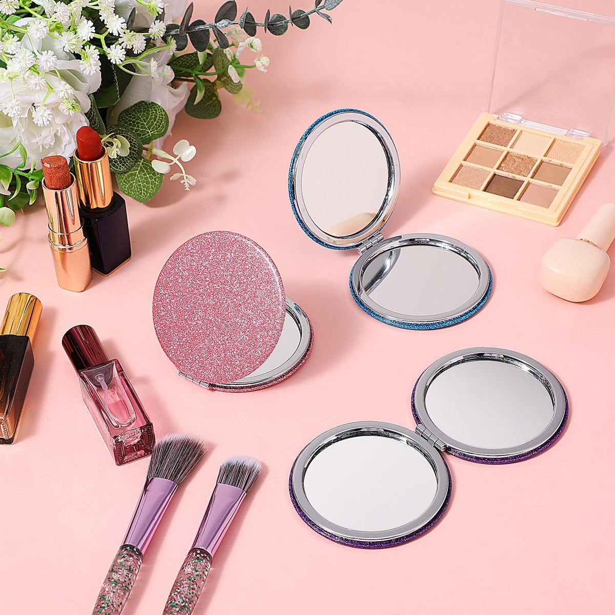 3 Pack Compact Purse Mirrors with 2X Magnification for Women and Girls