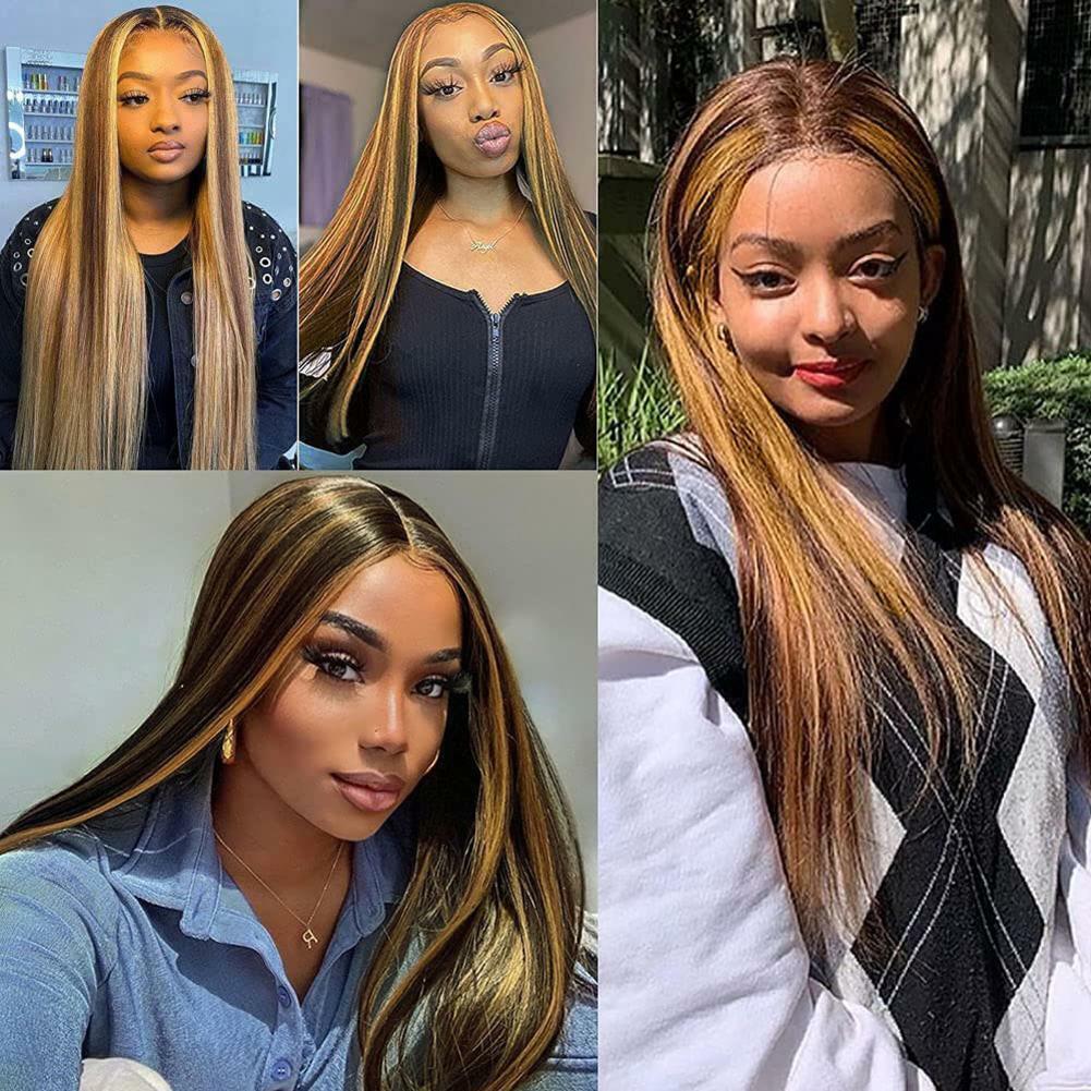 Long Straight Ombre Brown Human Hair Wig - Brazilian Full Lace Front