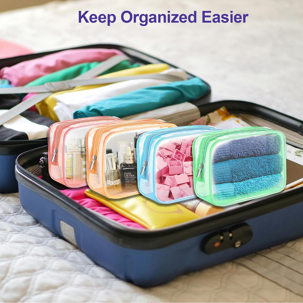 Clear Makeup Bags Set of 4 - TSA Approved Waterproof Toiletry Organizer