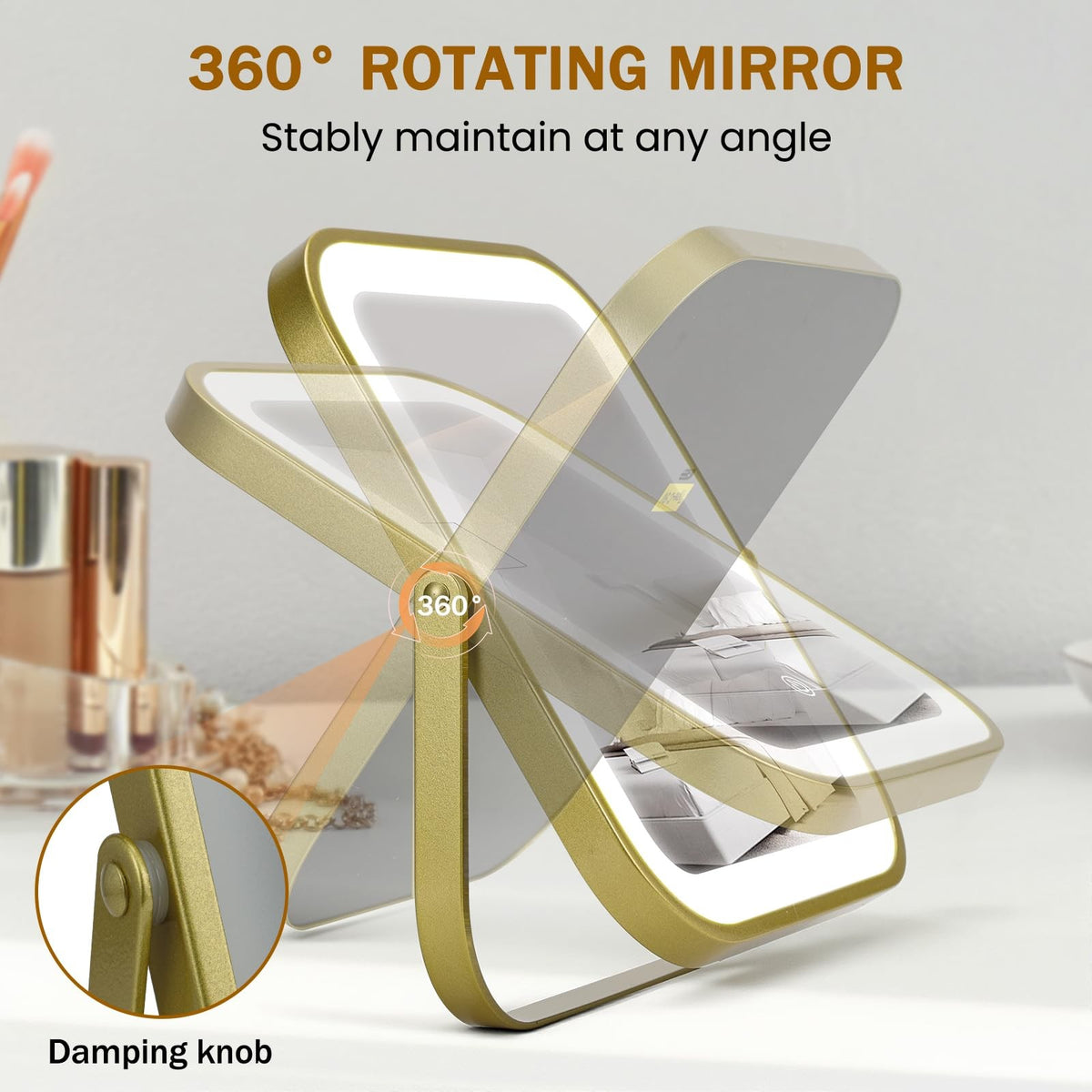 Rechargeable 10x8 Inch LED Makeup Mirror with Touch Control and Dimmable Lights