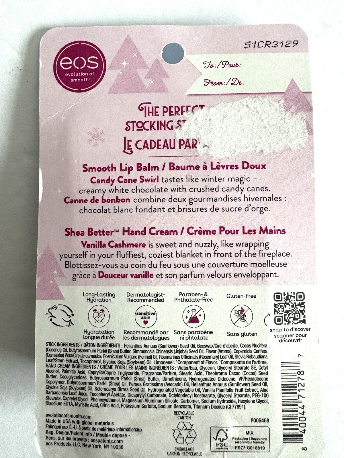 EOS Candy Cane Swirl Lip Balm & Vanilla Cashmere Hand Cream Holiday Set