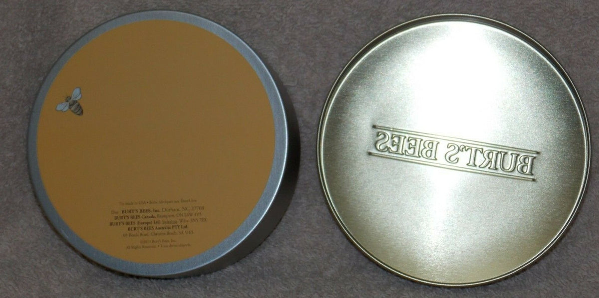 Keepsake Tin Container Only - Burt's Bees Yellow Silver Round