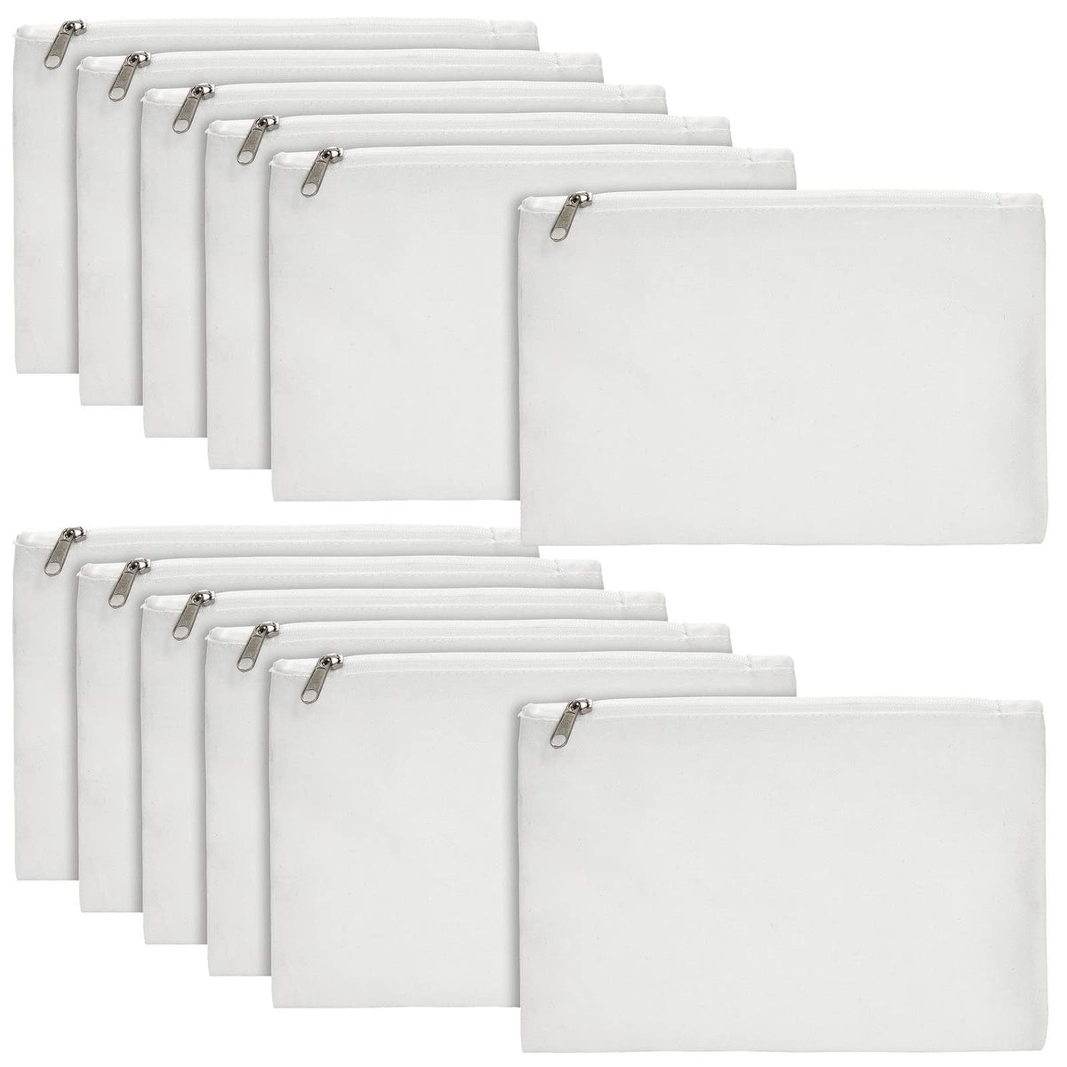 12 Pack Canvas Zipper Pouches - 8x6 Inch DIY Makeup & Pencil Bags