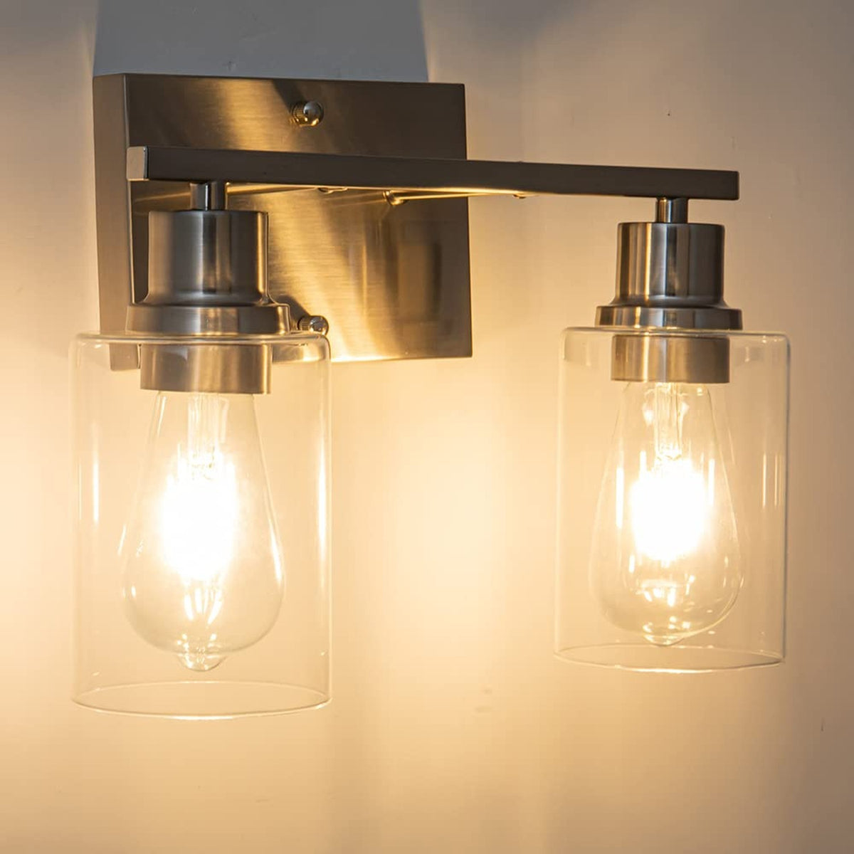 Brushed Nickel Bathroom Vanity Light Fixture with 2 Clear Glass Shades