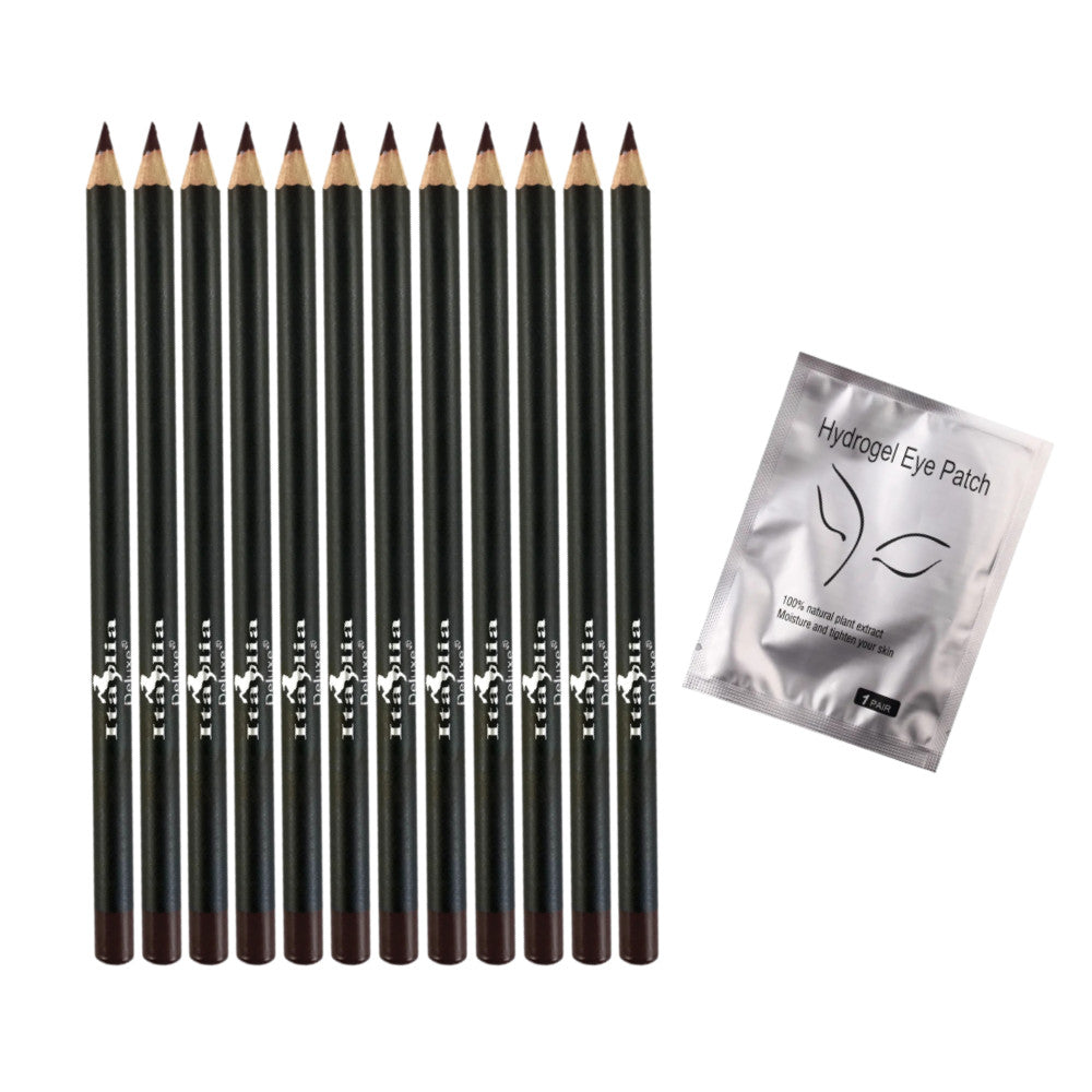 Eyeliner Pencil Set with Hydrogel Eye Patches - Dark Brown, 12 Pieces