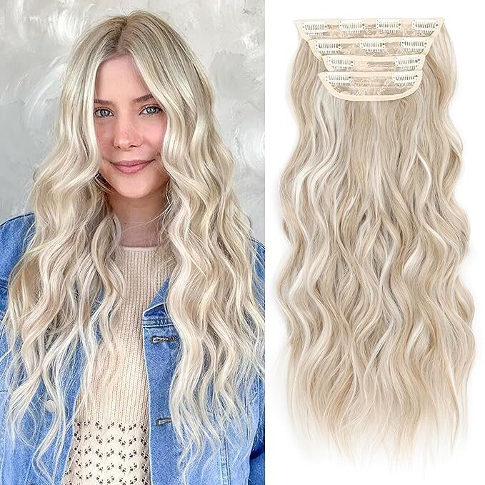 4PCS Clip-In Wavy Hair Extensions Long Synthetic Weft - Natural Blonde to Brown