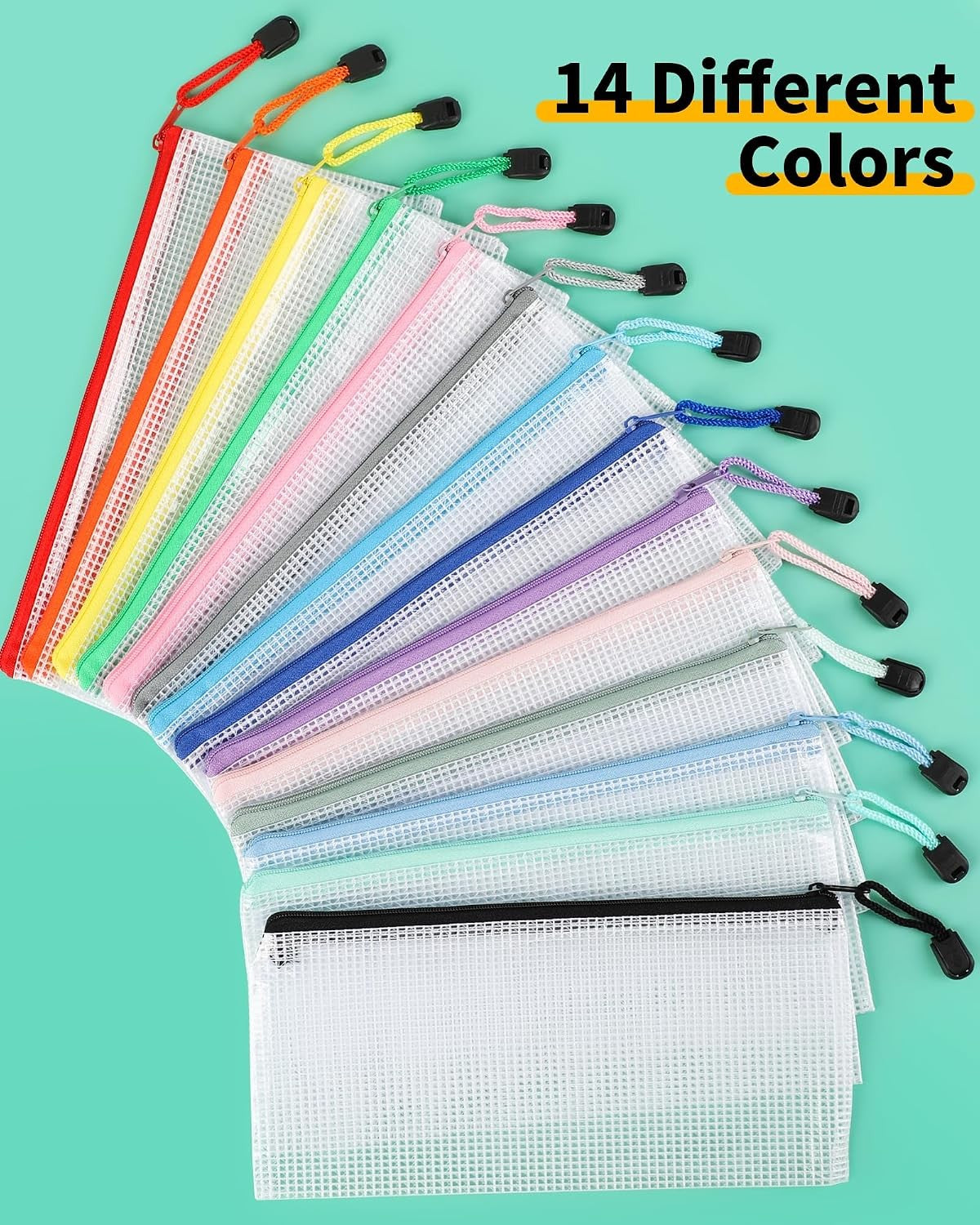 Mesh Zipper Pouch Bags 14 Pack Small Clear Pencil Cases for Office & Travel