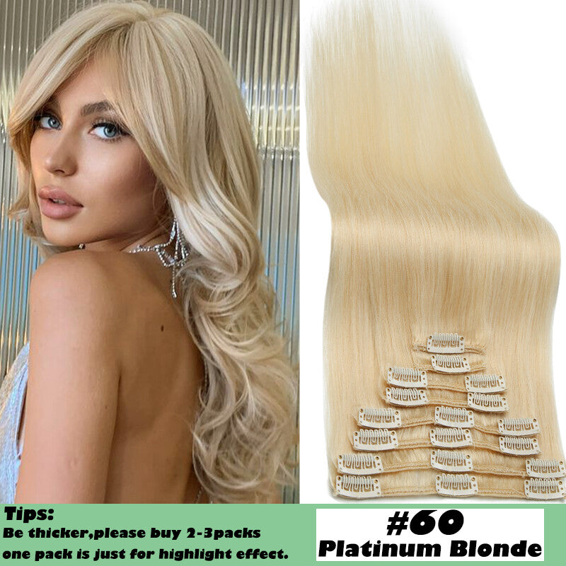 Full Head 8-Piece Clip-In Human Hair Extensions - Multiple Colors & Lengths