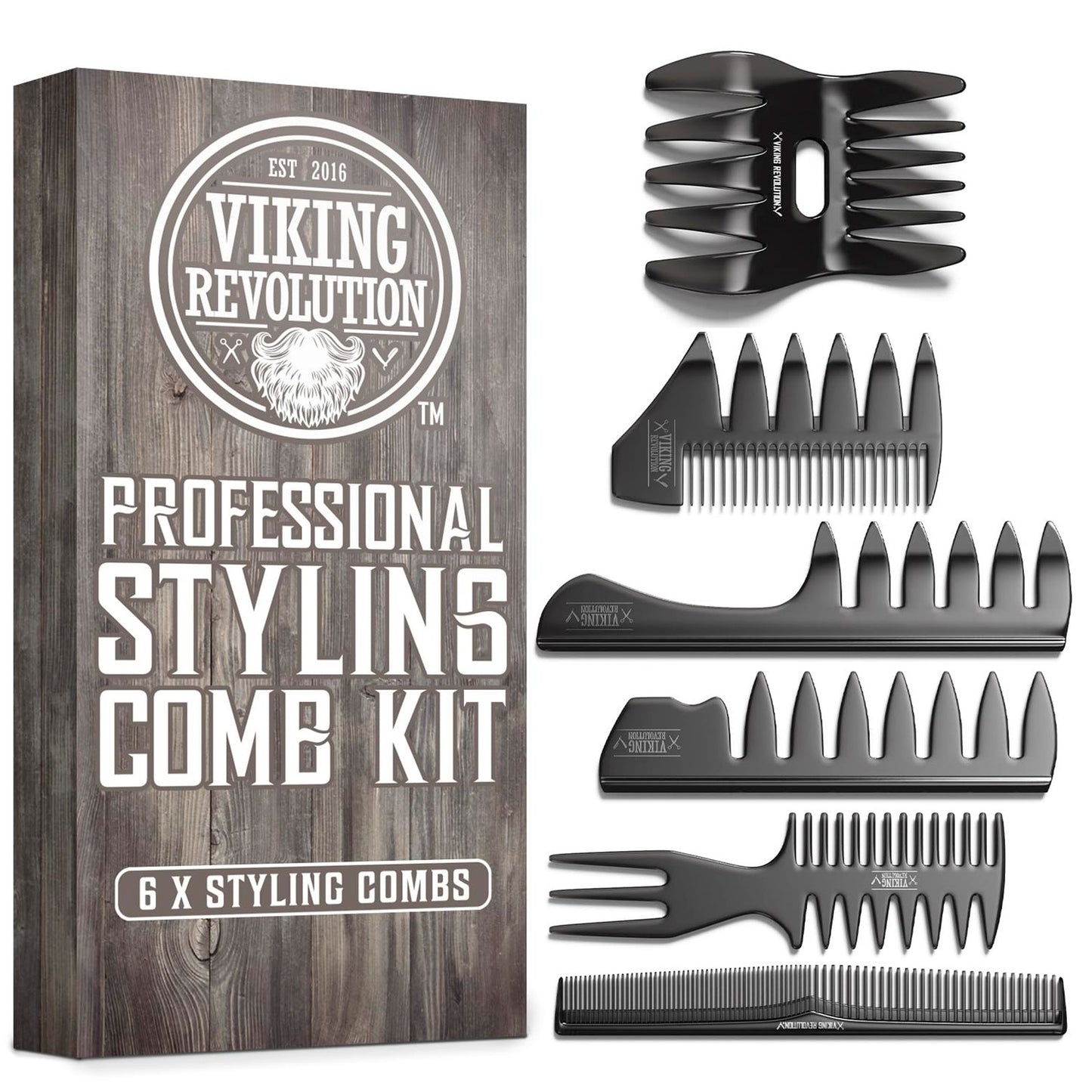 Professional Hair Styling Combs Set for Men - 6 Durable Anti-Static Grooming Tools