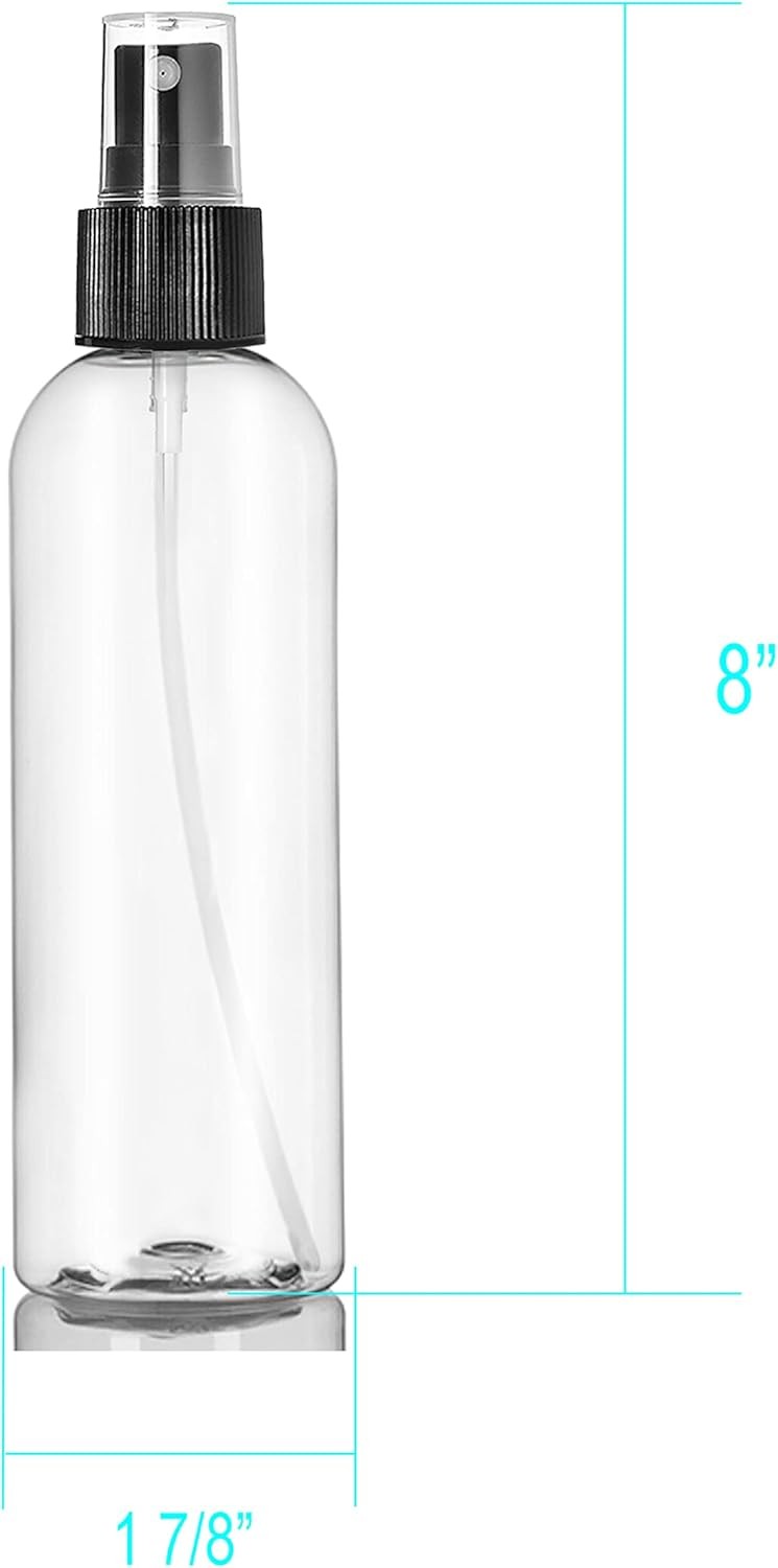 8 oz Clear Plastic Spray Bottle with Black Fine Mist Sprayer for Personal Care and Cleaning