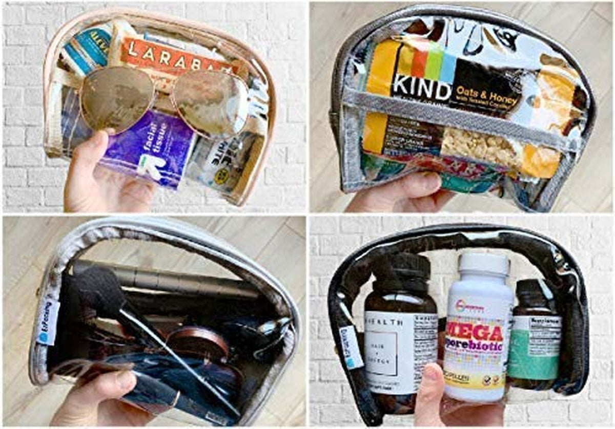 Clear Half Moon Cosmetic Pouch - Small Transparent TSA Travel Bag