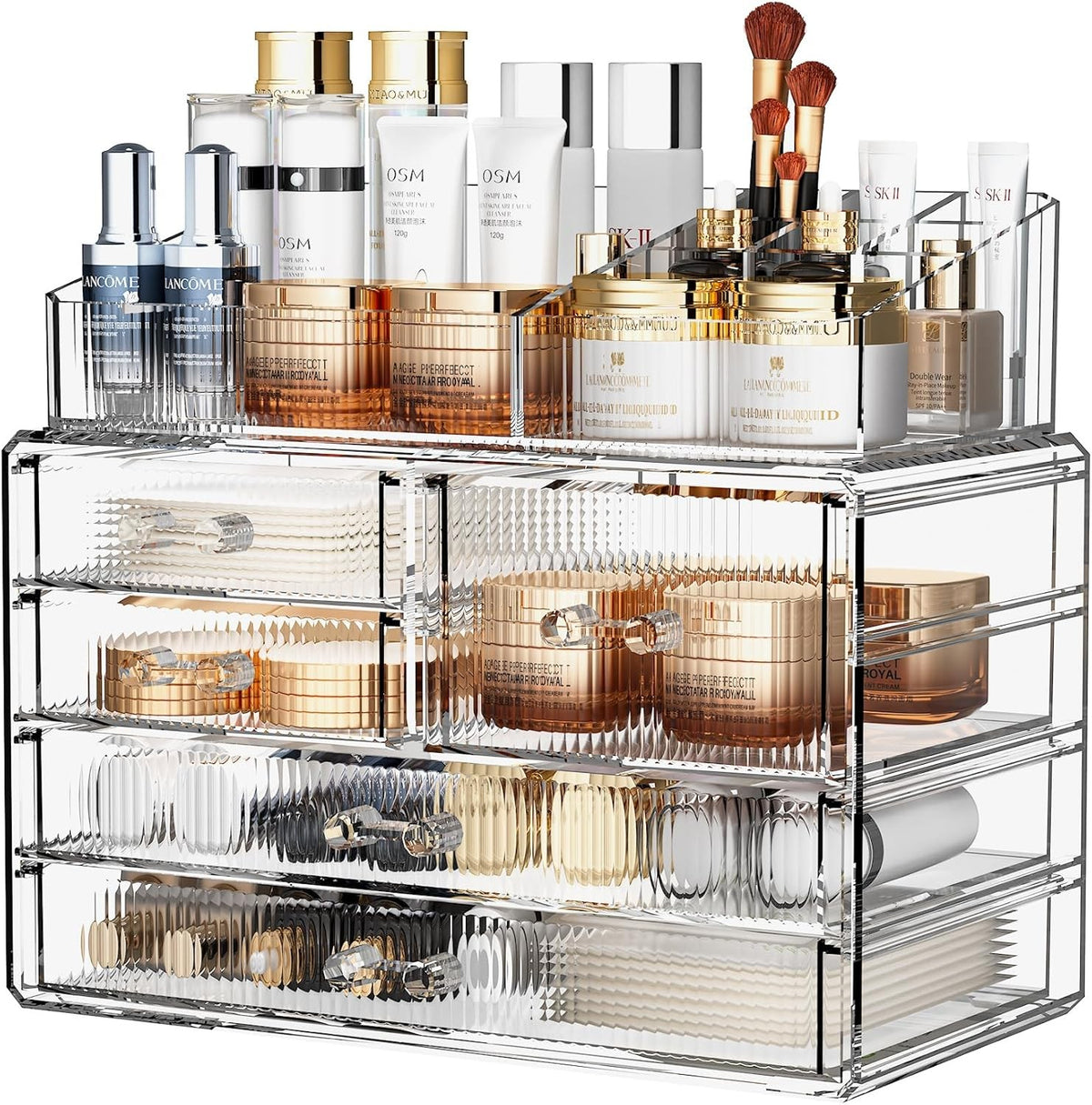 Stackable Clear Acrylic Drawer Organizers for Bathroom and Kitchen Storage