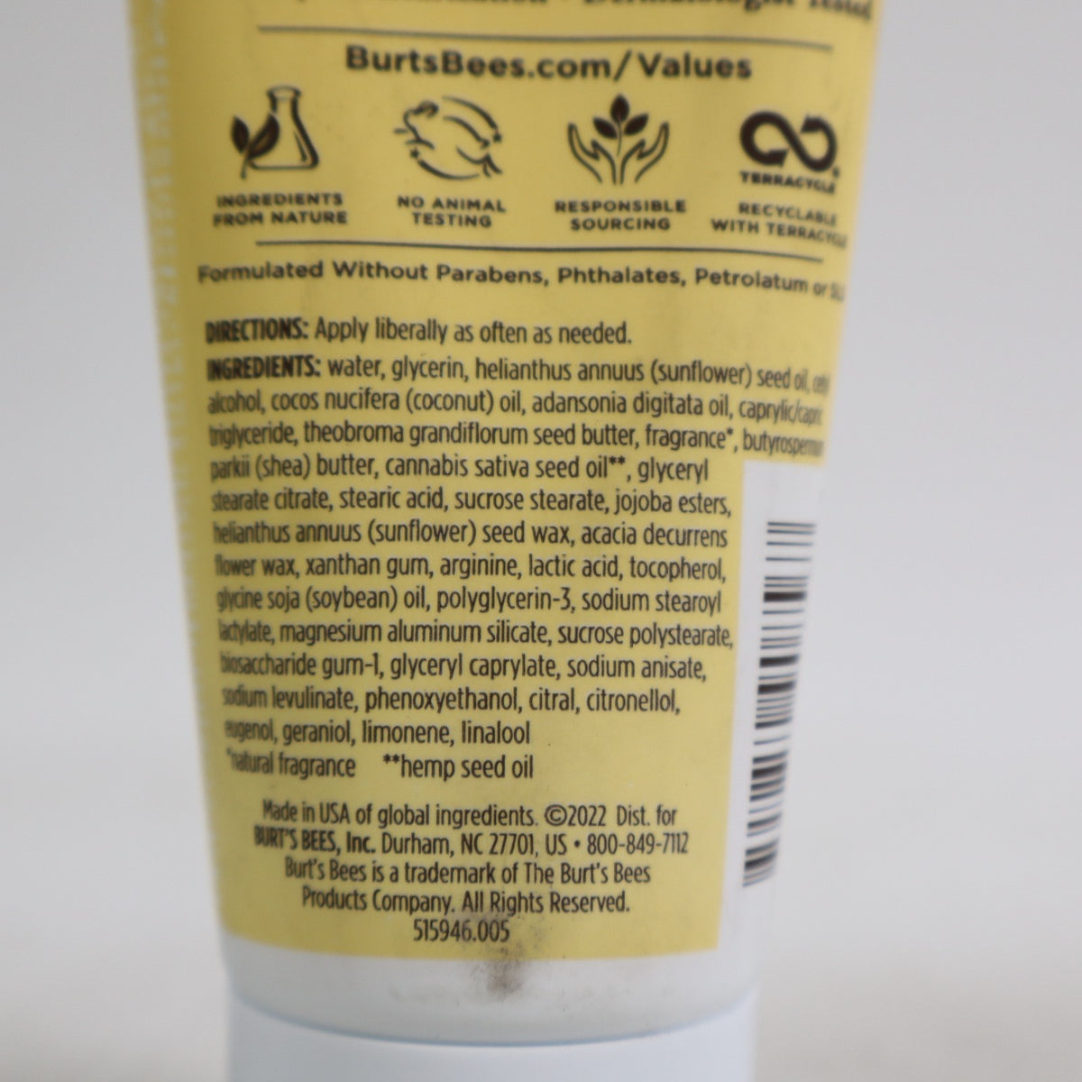 2 PACK Burt's Bees Hemp Hand Cream 2.5 oz Dry Skin w/ Seed Oil