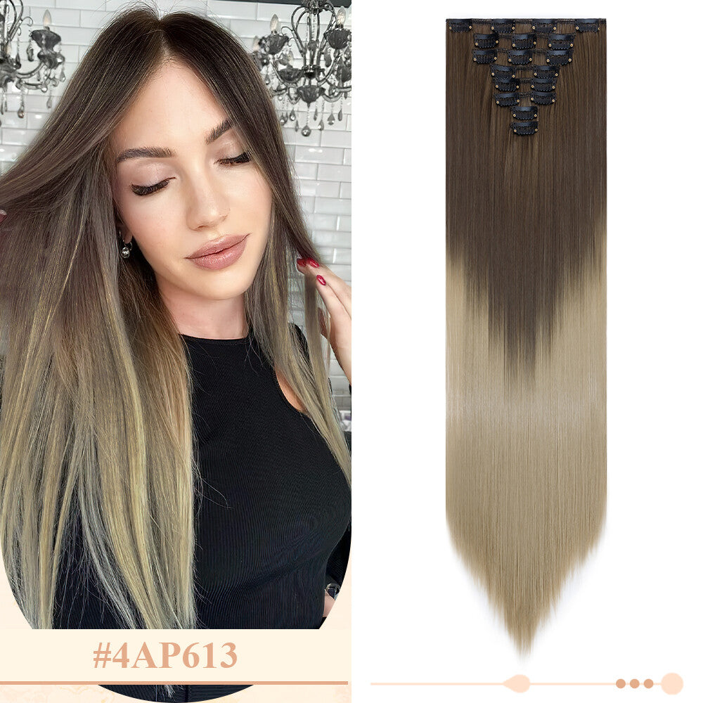 Clip-In Hair Extensions Full Head Ombre Highlight Synthetic Thick Hair 8-24 Inches