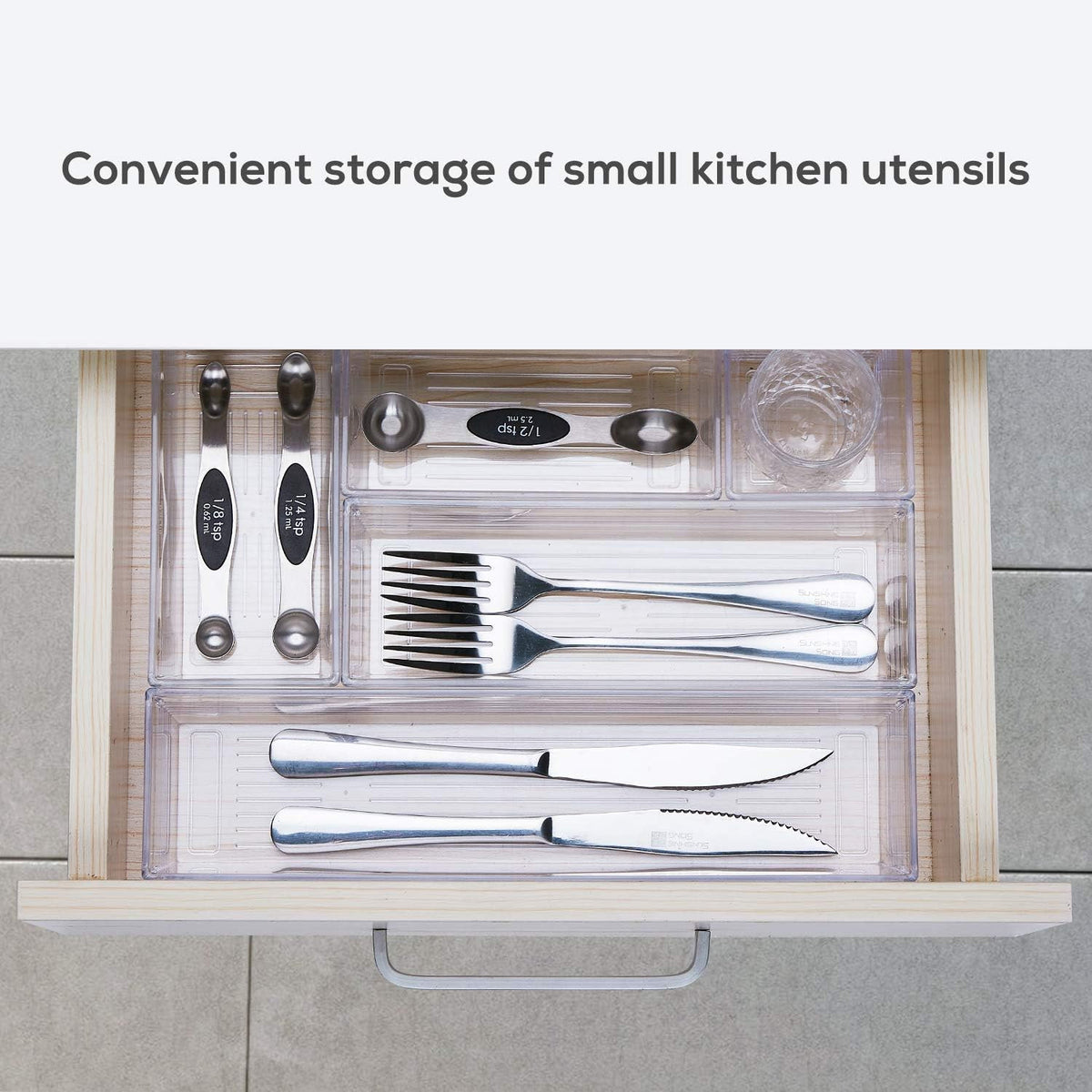 14-Piece Transparent Plastic Drawer Organizer Set for Makeup and Kitchen Utensils