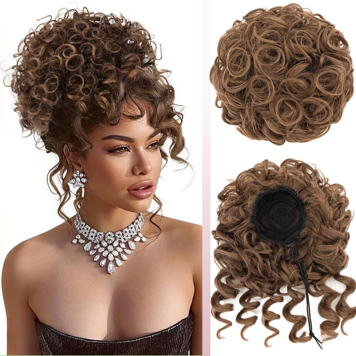 Messy Bun Hair Drawstring Curly Hairpieces for Updos and Thick Hair