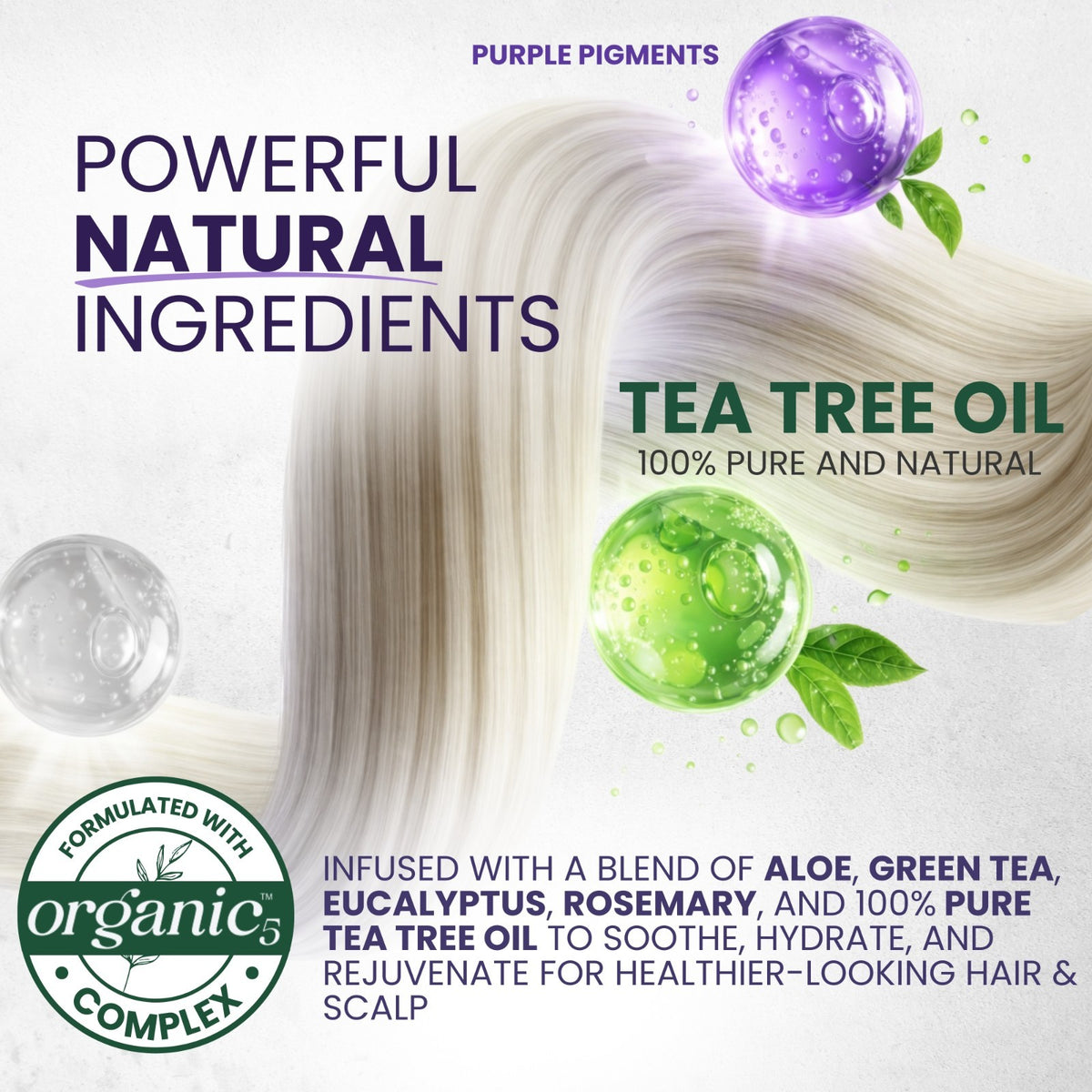 Purple Hair Mask Toner with Tea Tree & Argan Oil for Blond & Gray Hair