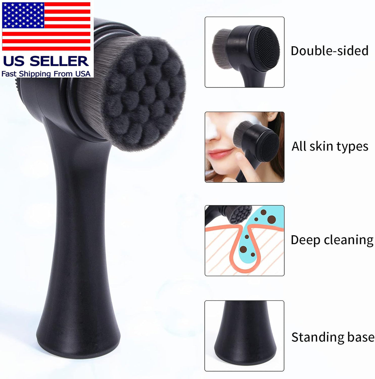 2-in-1 Facial Cleansing Brush with Silicone Exfoliating & Soft Bamboo Charcoal Brush