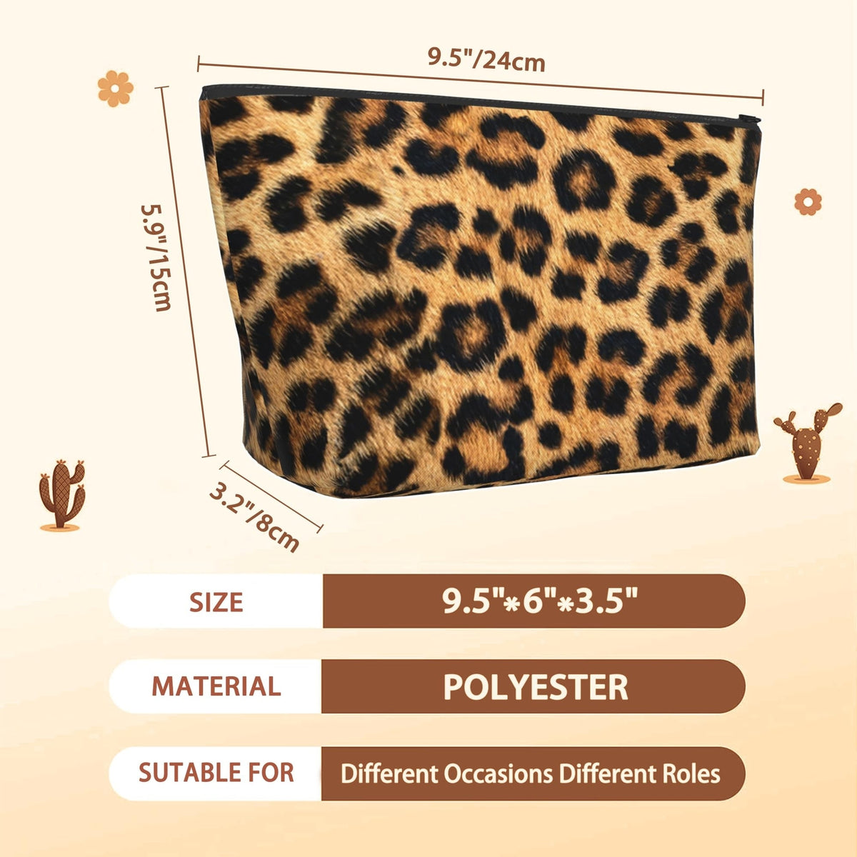 Brown Leopard Print Makeup Bag - Portable Cosmetic Organizer for Women