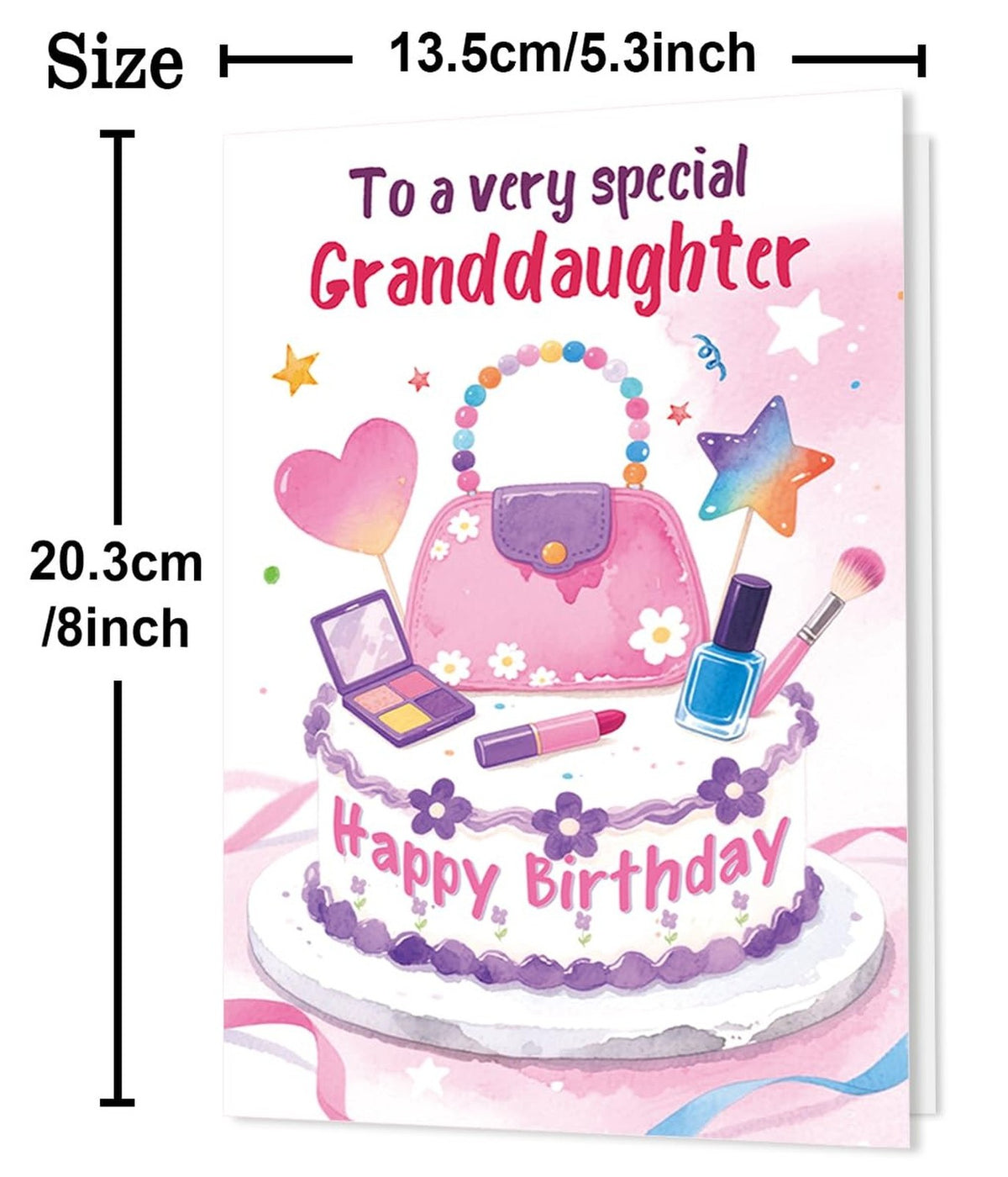 Granddaughter Birthday Card - Colorful Cake & Gift Design from Grandma Grandpa