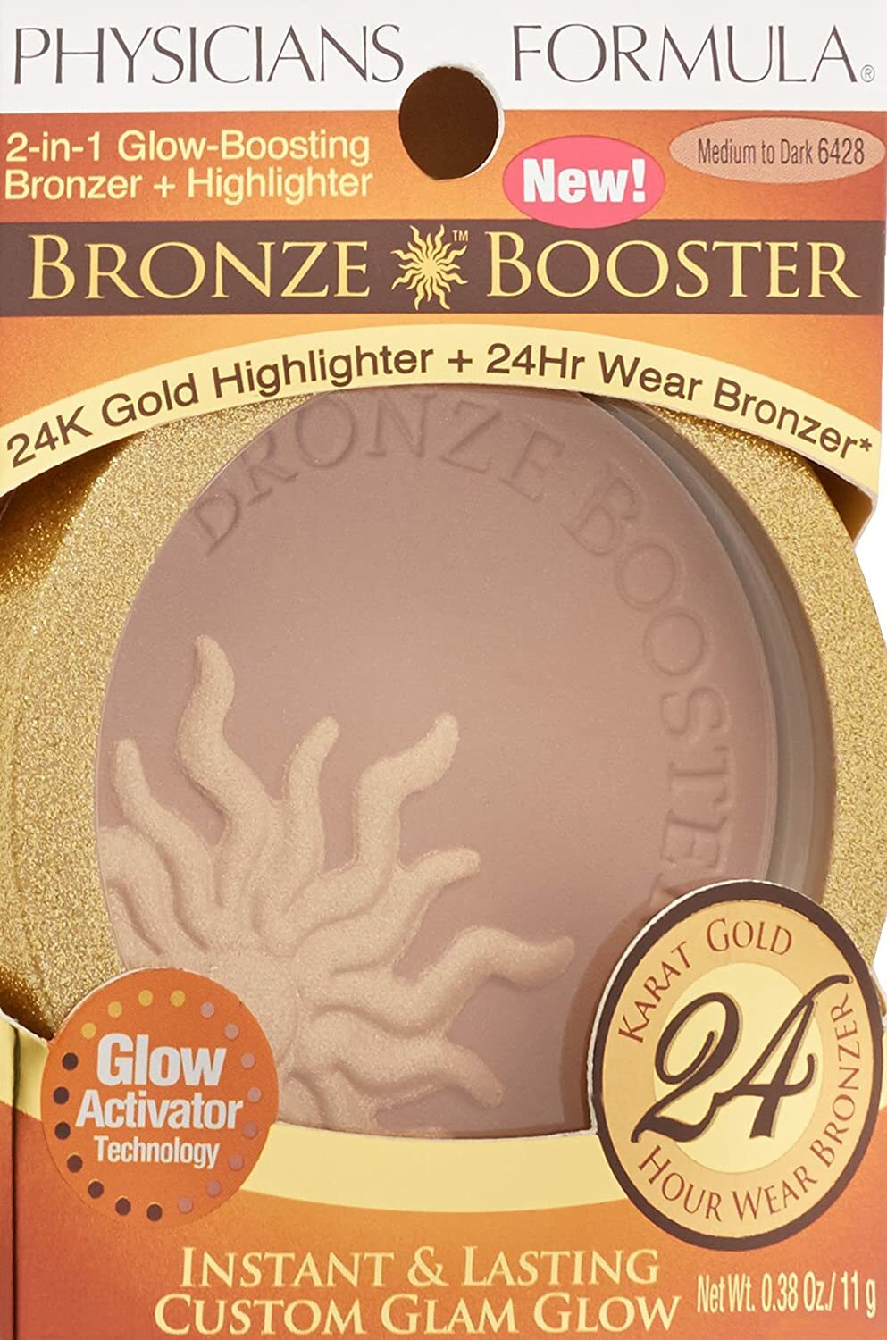 2-in-1 Gold Infused Bronzer and Highlighter for Face - Medium to Dark