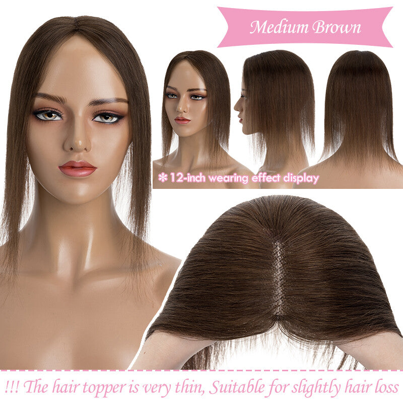 Remy Human Hair Topper Clip-In Lace Base Hairpiece for Women - Multiple Variants