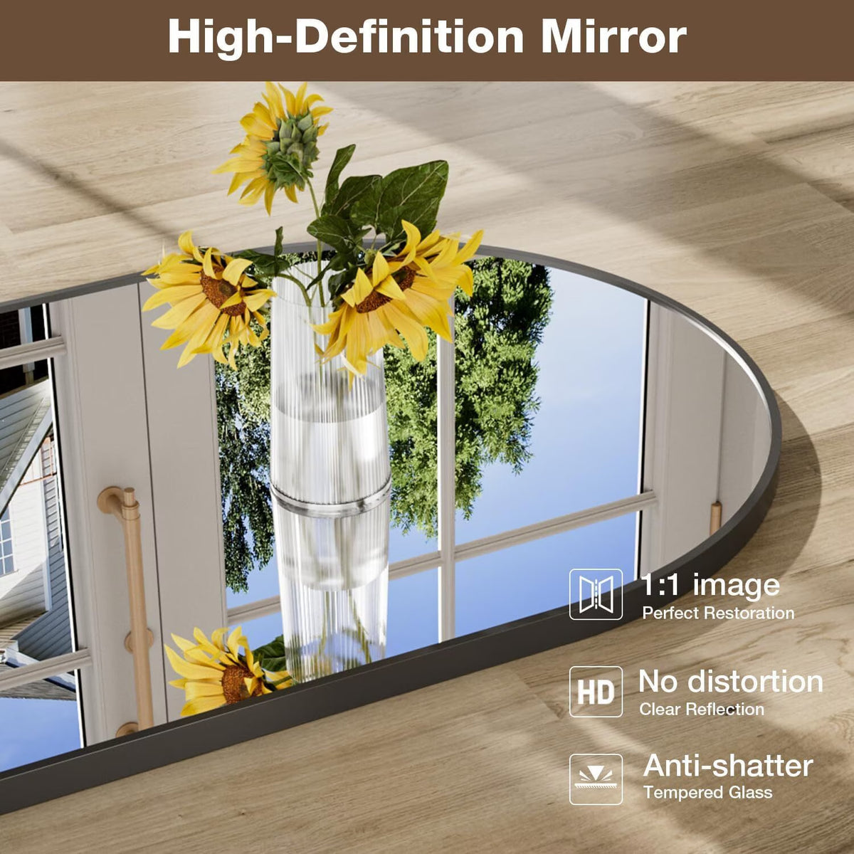 Arched 24x16 Bathroom Mirror with Black Aluminum Frame - Wall Mounted Vanity Mirror
