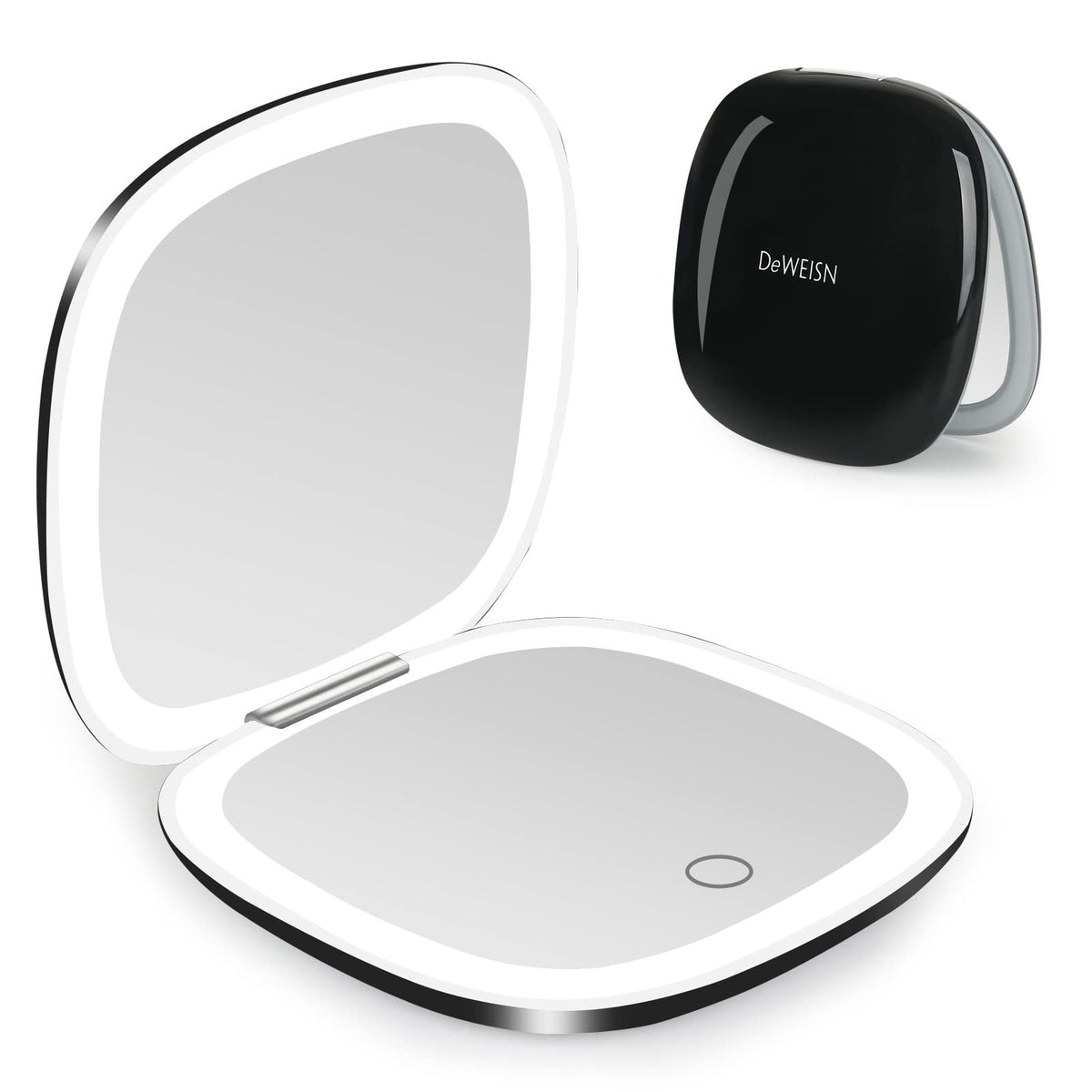 Lighted Travel Makeup Mirror with 1X/10X Magnification, Dimmable LED, USB Rechargeable, Portable Compact