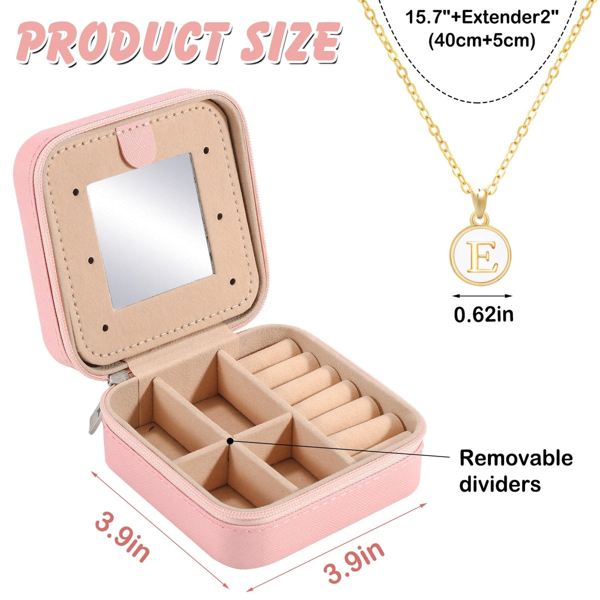 Travel Jewelry Case for Women Girls Mini Pink Organizer with Compartments