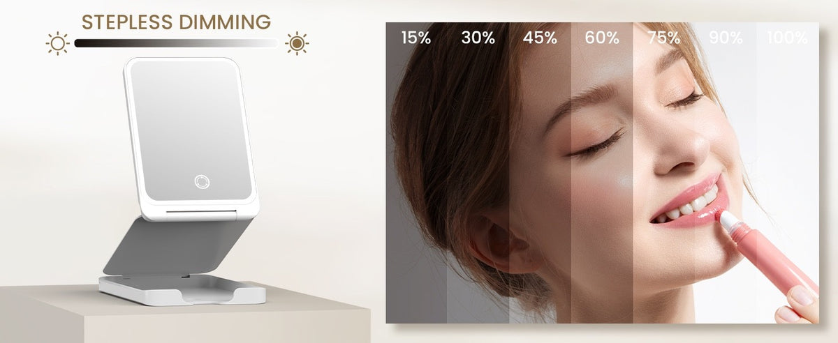 Travel Makeup Mirror with Lights 5X Magnification, 3 Color LED Modes, Rechargeable Portable Vanity