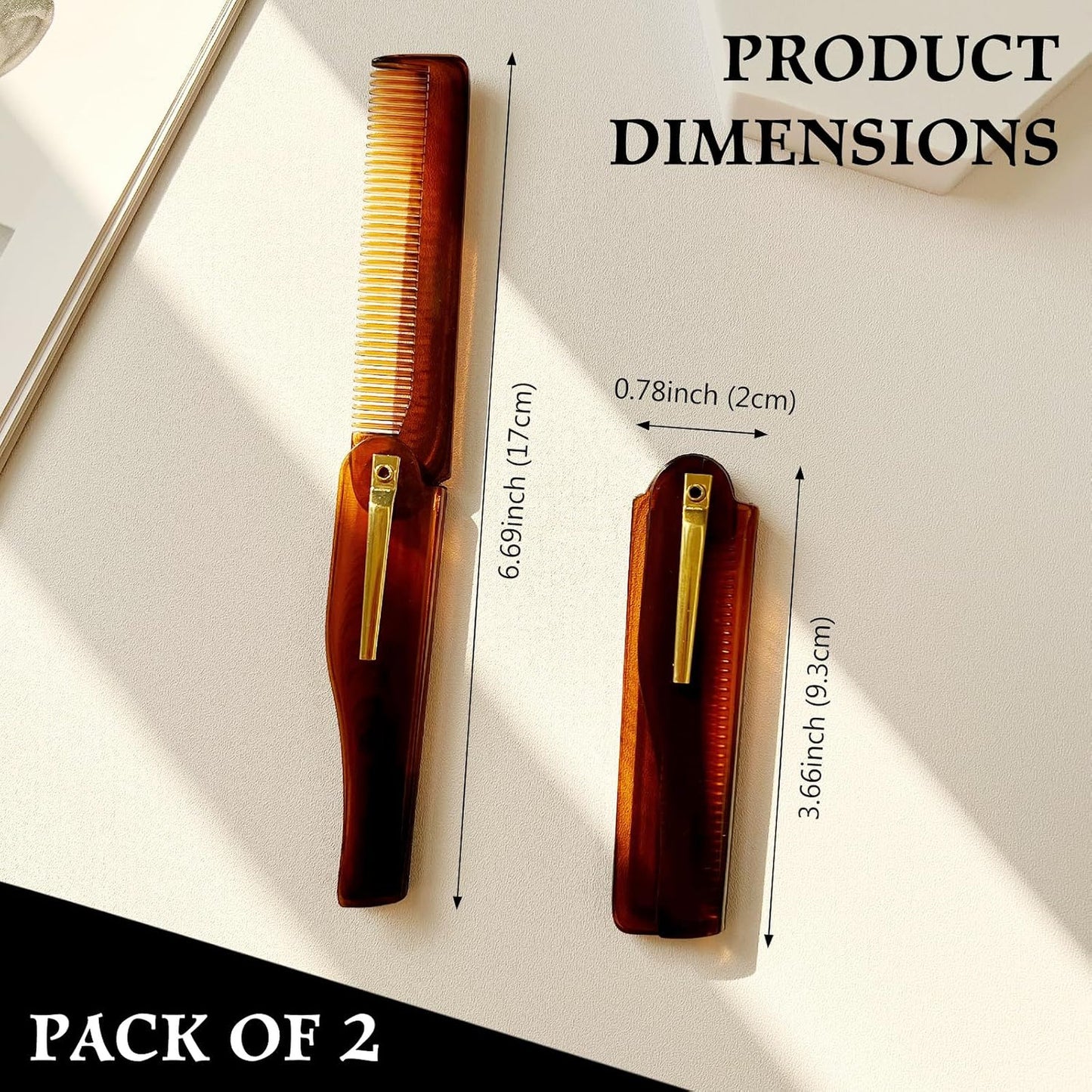 Men's Handmade Folding Pocket Comb - 6.69-Inch Fine Tooth Amber Finish