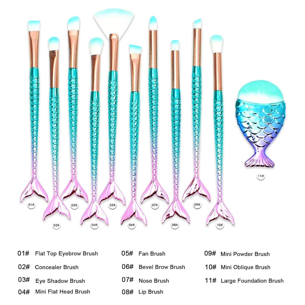 11PCS Makeup Brush Set for Face Eyes Blush Foundation Eyeliner - Soft Bristles