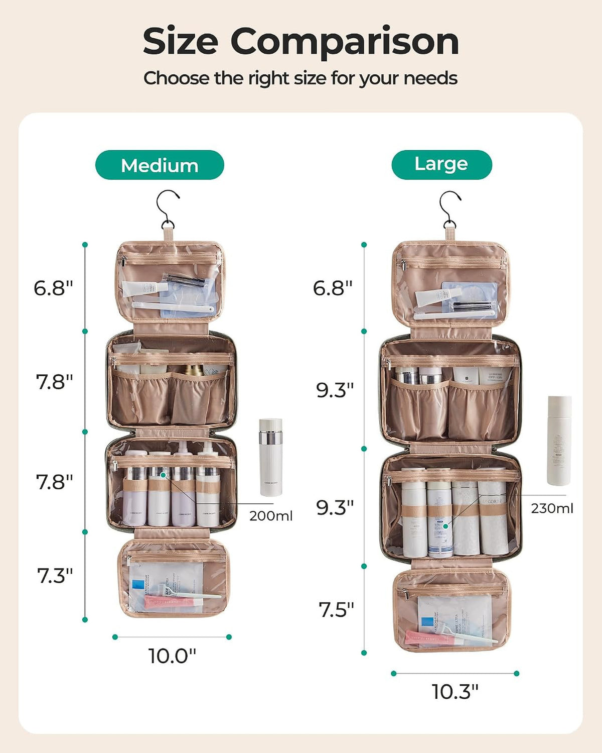 Travel Toiletry Bag with Hanging Hook and TSA Approved Transparent Cosmetic Bag