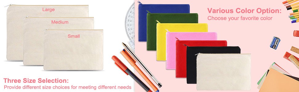 10 Pack DIY Canvas Cosmetic Bags - Blank Makeup Pouches for Customization