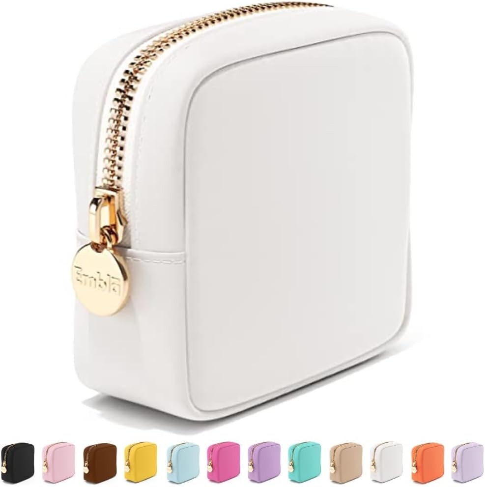 Small Makeup Bag with Zipper - Travel Cosmetic Pouch in White Nylon