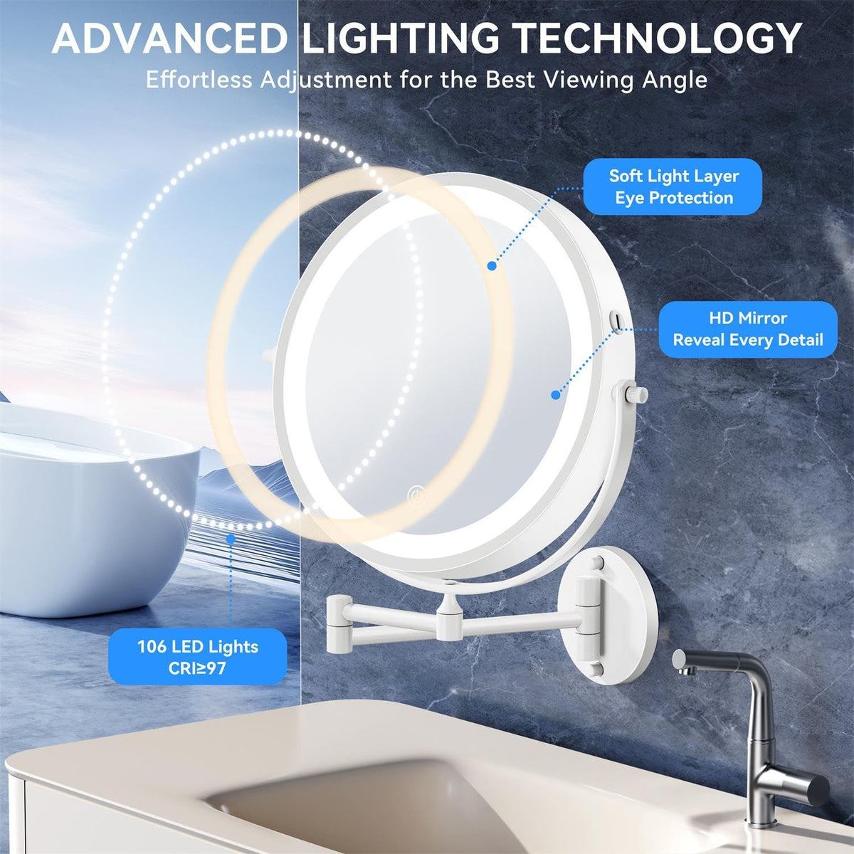 9-Inch Wall Mounted Lighted Makeup Mirror with 30X Magnification & LED Lighting
